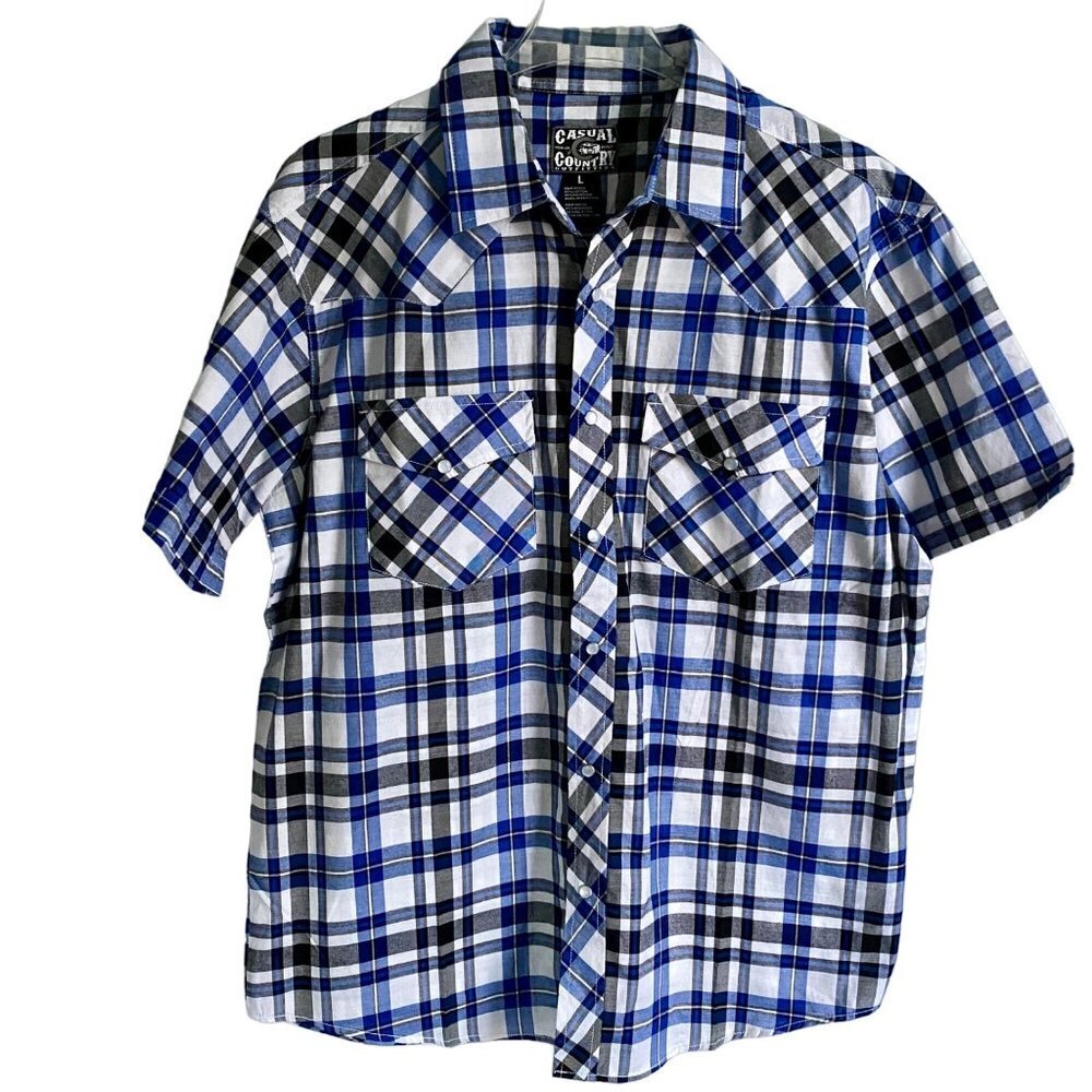 Casual Country Outfitters Plaid Western Shirt Pearl Snap Buttons Men's Large NEW